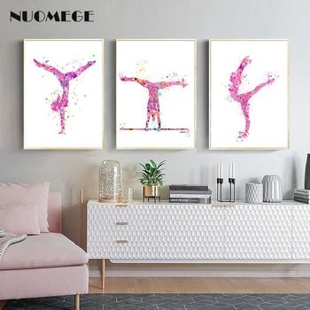 Farebné Akvarel Gymnastické Dievča, Plagáty a Vytlačí Abstraktné Plátno Paitning Nordic Wall Art Obrázky pre Obývacia Izba