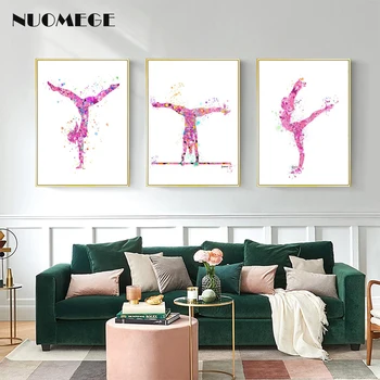 Farebné Akvarel Gymnastické Dievča, Plagáty a Vytlačí Abstraktné Plátno Paitning Nordic Wall Art Obrázky pre Obývacia Izba