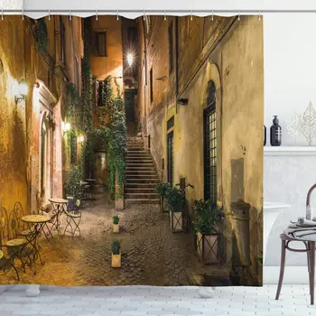 Staré Nádvorie Taliansko Kaviareň Stoličky Mesto, Historické Domy v Ulici, Kúpeľňa Decor Oranžová Hnedá