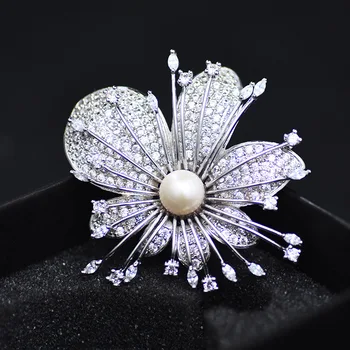 Prírodná perleť Kvet Brošňa Pre Ženy Svadobný Dar Luxusné Crystal Zirkón Brošňa Pin Módne Šperky broche femme
