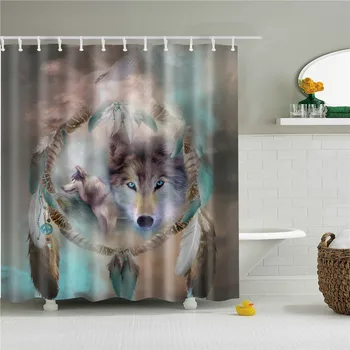 3D Vlci vytlačené sprchové závesy s háčikmi nepremokavé polyesterové tkaniny kúpeľňa obrazovke vaňa opony nastaviť