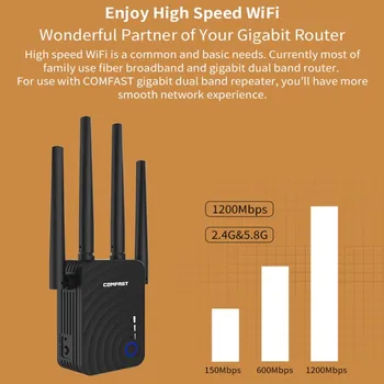 Comfast CF-WR754AC 1200Mbps Wifi Opakovač Wifi Extender Bezdrôtový Router Wifi Booster 2.4&5 ghz Wifi dlhý Rad 4 sieťové antény