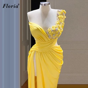 2021 Žlté Kvety Večerné Šaty Dlhé Morská Víla Večerné Šaty Jednoduché Prom Party Šaty Pre Ženy Vestidos Elegantes Para Mujer