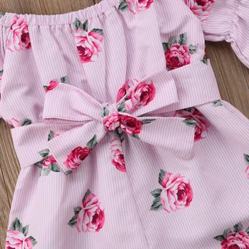 Batoľa Detský Baby Girl Romper Nové Módne Kvetinový Romper Dlhý Rukáv Playsuit Oblečenie