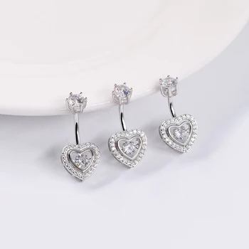 925 sterling silver srdce kubický zirkón brucho tlačidlo krúžok módny piercing body šperky pre ženy