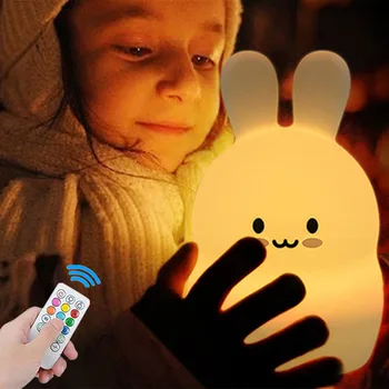 Dotykový Snímač Králik RGB LED Nočné Svetlo Diaľkové Ovládanie Stmievateľné Časovač USB Nabíjateľné Silikónové Bunny Čítanie pre Deti Baby