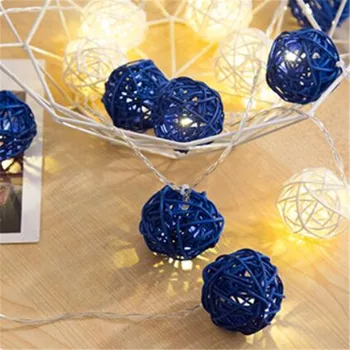 Krásne 28Led 16.4 ft Teplá Biela Led Biela, Tmavo Modrá Ratan Loptu String Svetlá Víla Svetlo pre Vnútorné Ozdoby na Vianočný Stromček