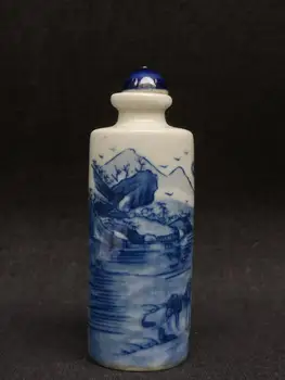 YIZHU CULTUER UMELECKÉ Zbierky Čínske Staré blue-a-biely Porcelán Krajiny Obrázok šnupavý tabak Fľaša Darček