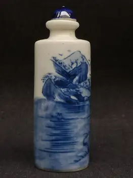 YIZHU CULTUER UMELECKÉ Zbierky Čínske Staré blue-a-biely Porcelán Krajiny Obrázok šnupavý tabak Fľaša Darček