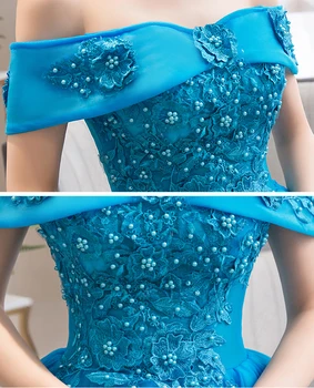 2020 Nové Ramena Luxusnej Čipky Strany Vestidos 15 Anos Vintage Quinceanera Šaty Jazere sa modrá Farba Quinceanera Šaty