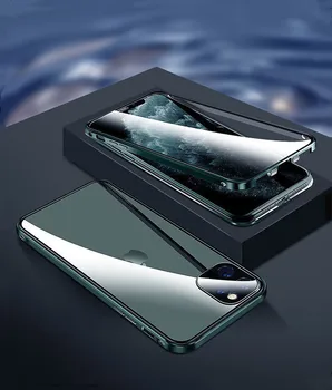 Armor Tvrdené sklo Kovové puzdro pre iPhone 12 11 Pro Max Prípade Shockproof Zadný Kryt pre iPhone 12 Mini 11 Pro 12 Prípade Coque Fondu