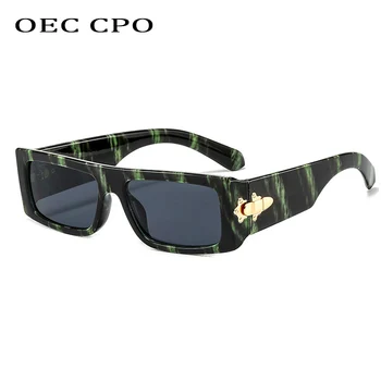 OEC CPO Módne Obdĺžnik slnečné Okuliare Muži Ženy Vintage Zelený Kvet Námestie Slnečné Okuliare Pre Ženy Punk Mužov Okuliare UV400 O807
