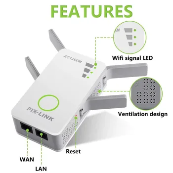 Pôvodné PIXLINK 300/1200Mbps Router WiFi Extender Signál Booster Wireless Repeater Dual Band 2.4/5 ghz Wi-Fi Rozsah Zapojte Domov