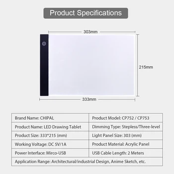 A4 Výkres Tablet Digitálny Grafický LED Ultra-tenké Umenie Kópiu Rada Light Box Sledovanie Písanie Prenosné Elektronické Maľovanie Tabuľka