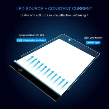 A4 Výkres Tablet Digitálny Grafický LED Ultra-tenké Umenie Kópiu Rada Light Box Sledovanie Písanie Prenosné Elektronické Maľovanie Tabuľka