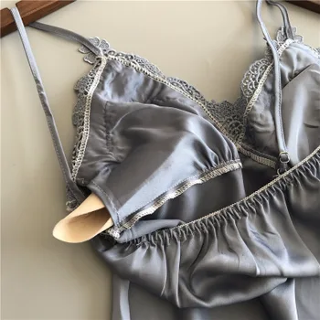 Nové Žien& Sexy Satin Pajama Nastaviť Kvetinové Výšivky Sleepwear bez Rukávov tvaru Pyžamá Roztomilý Cami Top a Šortky oblečenie pre voľný čas