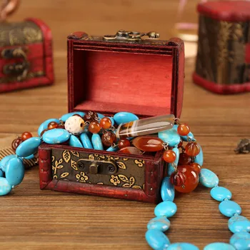 Šperky Box Vintage Dreva Ručné Box Šperky Box Ziskové Kovový Zámok Náušnice, Prsteň Multi-function Šperky Úložný Box