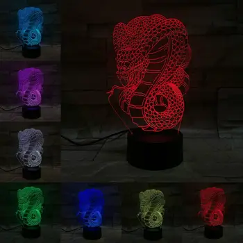 Had Cobra 3D Dotyk Diaľkové Lampa Spanie Zvierat Multicolor Luminaria Domov Stôl Tabuľka Nočné Svetlo Chlapci Priateľ Dary, USB Nabíjanie