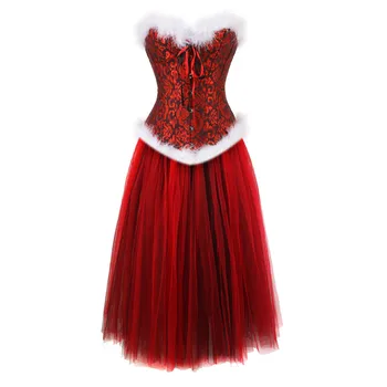 Vianočné korzet, šaty perie whtie halloween kostýmy kvetinový bustiers & korzety, sukne nastaviť módne spodné prádlo plus veľkosť red top