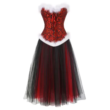 Vianočné korzet, šaty perie whtie halloween kostýmy kvetinový bustiers & korzety, sukne nastaviť módne spodné prádlo plus veľkosť red top