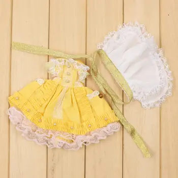 Oblečenie pre Blyth bábika Žltá princezná šaty inclduing Čipky zástera oblek pre 1/6 BJD ľadovej dbs azone