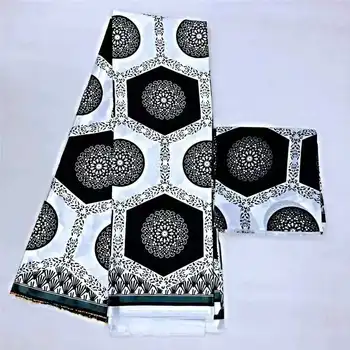 čierna a biela Nigérijský ankara mäkké tlač vosk vytlačí textílie hodvábne tkaniny tissus 2yards chiffion + 4yards modálne pre šaty