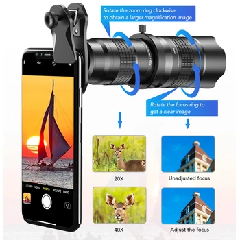 APEXEL Voliteľné HD 20x-40-násobným zoom ďalekohľad teleobjektívu monokulárne mobile objektív+ selfie statív pre Samsung iPhone všetky Smartphony