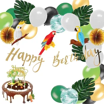 Jungle Party Dekorácie Set S Narodeninové Balóny Happy Birthday Banner Tortu Vňaťou Papier Svietidla Papagáj Na Narodeniny Dodávky
