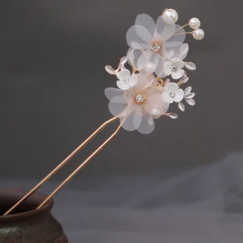 1 ks Nové Retro staré Čínske Tradičné Crystal Korálky Kvety Simulované Perly Dlhý Strapec Vlasy Stick sponky do vlasov Krok Shake