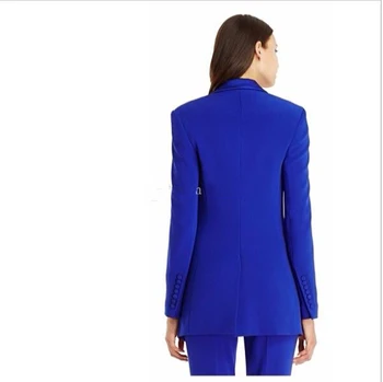 Jeseň Zima Office Lady Sako dámske Sako Základné Elegantné Dámy Office Royal Blue Nohavice Obleky Dve Kus na Zákazku Oblek