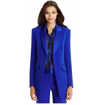 Jeseň Zima Office Lady Sako dámske Sako Základné Elegantné Dámy Office Royal Blue Nohavice Obleky Dve Kus na Zákazku Oblek