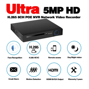 HD CCTV 8CH 5MP dohľadu DVR POE NVR 8 kanálov Tvár&Detekcia Pohybu HDMI Samostatný bezpečnostný 4G WIFI NVR video rekordér