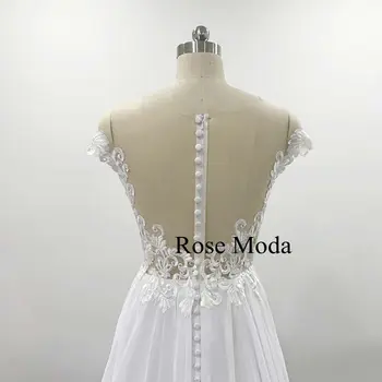 Rose Moda Krátke Spp Rukávmi Šifón Boho Svadobné Šaty