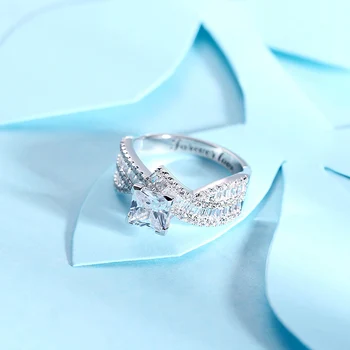Sweey Veľkoobchod Osobné Shinning Vyryté Princezná Rez Gem Krúžok Žien Ohromujúci Promise Ring Dievča Sen Birthstone Krúžok