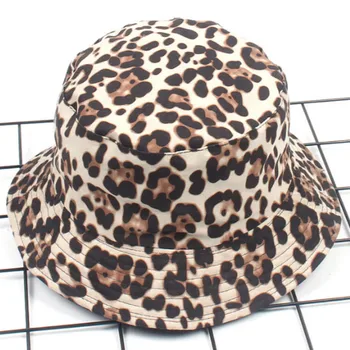 Leopard Reverzibilné Žena Vedierko Hat Hip Hop Vytlačené Ženy Letný Klobúk Spp Vonkajšie Rybárske Lady Panama Bežné Ženské Spp Klobúk