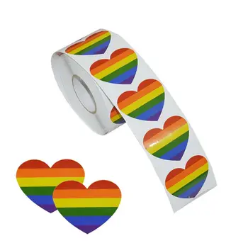 500 Kusov Homosexuálov Dúhový Pride Nálepky na Roll, Podporu LGBT Spôsobuje, v Tvare Srdca (Srdce), Samolepky
