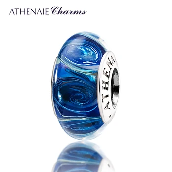 ATHENAIE Skutočné Murano Skla 925 Silver Core Galaxy Charms Perličiek Fit Európskej Náramok, Náhrdelník Pre Ženy DIY Vianočné Šperky