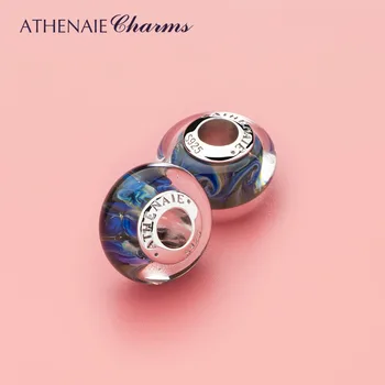ATHENAIE Skutočné Murano Skla 925 Silver Core Galaxy Charms Perličiek Fit Európskej Náramok, Náhrdelník Pre Ženy DIY Vianočné Šperky