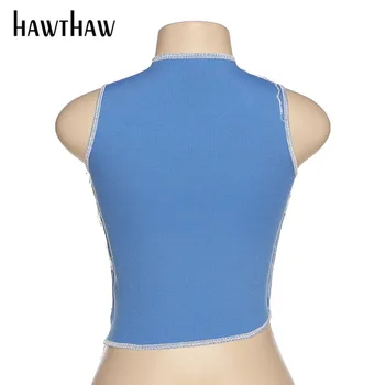 Hawthaw Ženy Sexy Príležitostné Letné Duté Von Bez Rukávov Patchwork Farebný Blok Slim Chudá Krátke Tank Topy 2020 Oblečenie Outwear