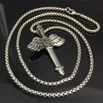 Módne Šperky 316L Nerezovej Ocele Náhrdelník Čierny Meč S Anjelom Krídla Cross Prívesok Náhrdelníky