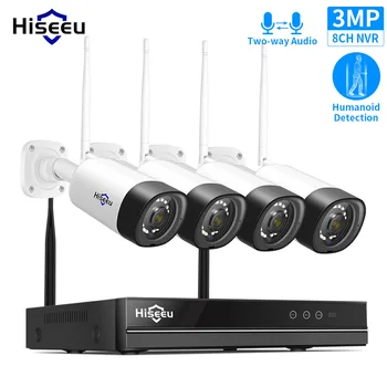 Hiseeu 3MP 1536P Audio Zabezpečenia Bezdrôtovej siete kamerového Systému, 8CH CCTV NVR IP Kamera Auta H. 265 1T HDD obojsmerné Audio Remote App Zobraziť