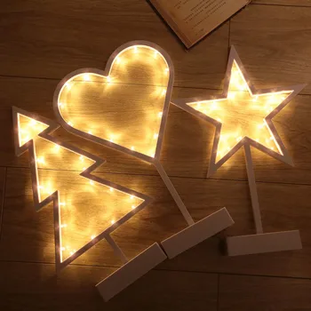LED Star/Láska Srdce /Vianočný Strom stolná Lampa Dievča Miestnosti Dekorácie Nočné Svetlo Tabuľka Svetla Teplé Biele Suché Batérie, Napájaný
