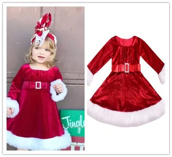 Citgeett Vianoce Deti, Baby, Dievčatá, Zamatové Šaty Červené Biele Princezná Strany Sprievod Vianoce Jeseň Zimné Šaty