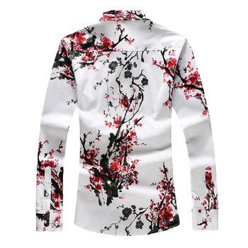 2021 Jeseň Nové Módne pánske Tričko Slim Fit Dlhý Rukáv Kvetinový Tričko Pánske Oblečenie Trend Mens Príležitostných Kvet Košele Plus Veľkosť 7XL