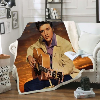 Elvis Presley 3d vytlačené fleece deka pre Lôžok Turistika Piknik Hrubé Deka Moderný prehoz cez posteľ Fleece Hodiť Deka štýl-6
