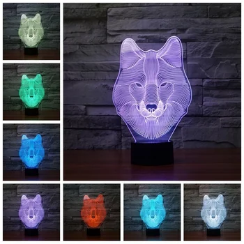 3d Svetlá Vlk Tvar Farebné Led Svetlá Vizuálnej Lampy, Nočné Svetlo