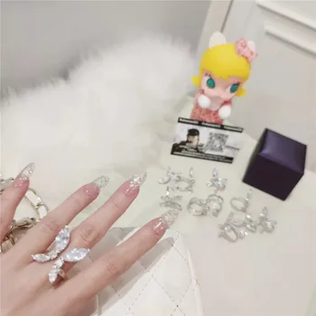 Kórejský Nové Trendy Biela AAA Cubic Zirconia Motýľ Prsteň pre Ženu Vintage Strany Koleno Krúžok Luxusné Šperky Výročie Dary