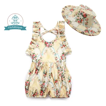 Flofallzique 2020 Baby Girl Romper Pláži Vintage Kvetinový Potlačené Tkaniny Roztomilý Módne Sladké Oblečenie Pre Bežné Vianočné Dovolenku