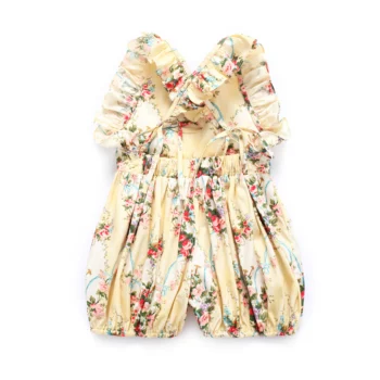 Flofallzique 2020 Baby Girl Romper Pláži Vintage Kvetinový Potlačené Tkaniny Roztomilý Módne Sladké Oblečenie Pre Bežné Vianočné Dovolenku