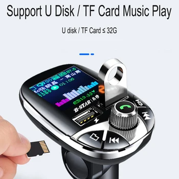 JINSERTA Auto Bluetooth5.0 FM Modulátor Farebný Displej Hands-free MP3 Prehrávač Duálny USB Nabíjačka s Diaľkovým ovládaním
